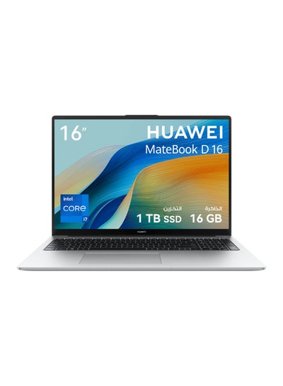 اشتري MateBook D 16 Laptop with 16-inch Eye Comfort FullView Display, Core i7-13700H Processor/16GB RAM /1TB SSD/Windows 11 Home/Intel Iris XE Graphics With Light and Metal Body And Nimble Numeric Keypad English/Arabic Mystic Silver في السعودية