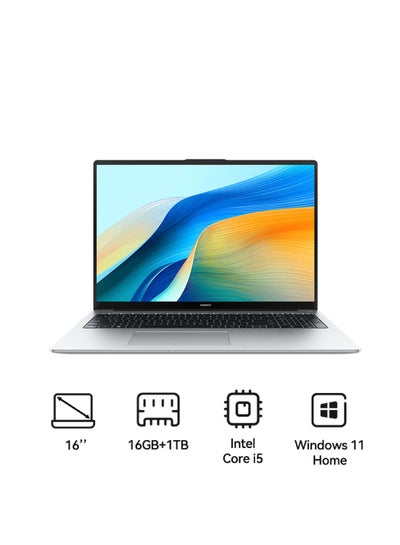 Buy MateBook D 16 Laptop with 16-inch Eye Comfort FullView Display, Core i5-13420H Processor/16GB RAM/1TB SSD/Windows 11 Home/Intel UHD Graphics With Light and Metal Body And Nimble Numeric Keypad English/Arabic Mystic Silver in Saudi Arabia