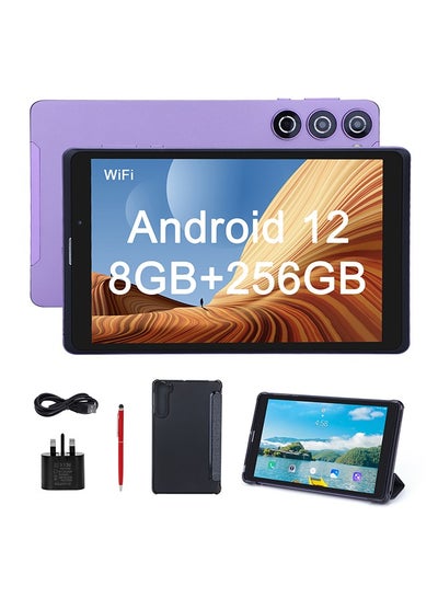 Buy 8 Inch Android 12 Tablet 256GB ROM+256GB Expandable 800*1280 IPS Screen With Protect Case, Keyboard CM835(Purple ) in UAE