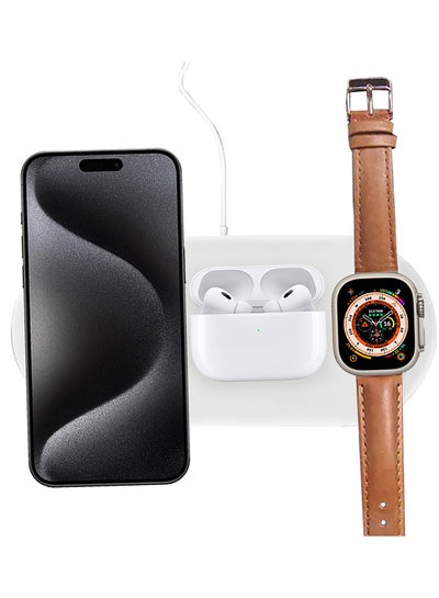 Buy iPhone 15 Pro Charging Station 3 In 1 Faster Mag-Safe Qi Charger Stand Wireless Charging Pad For iWatch Ultra2 Ultra 8/7/SE/6/5/4/3/2/1 AirPods pro/2/3 White in UAE