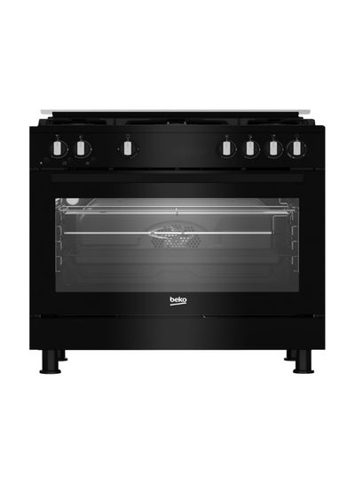 Buy Freestanding gas cooker 90 CM, 5 Burners, Gas Grill, Gas Cooking Fan Assisted GGR 15115 DX NB Black in Egypt