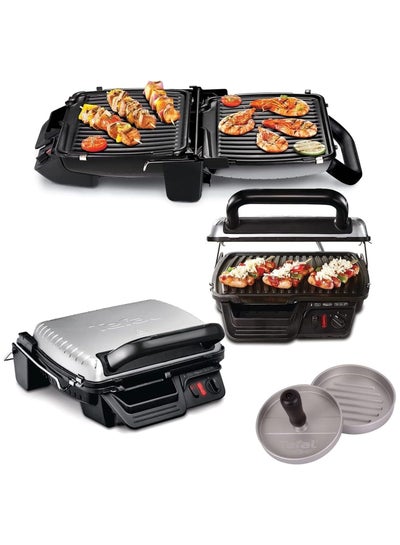 اشتري 3 In1 Electric Contact Grill With Baking Function And Table Grill BBQ Foldable With Double Grill Surface With Hamburger Press Adjustable Thermostat Non-stick Grill Plates 2000 Watts Bundle 2000 W GC3060+W875 Black / Silver في الامارات