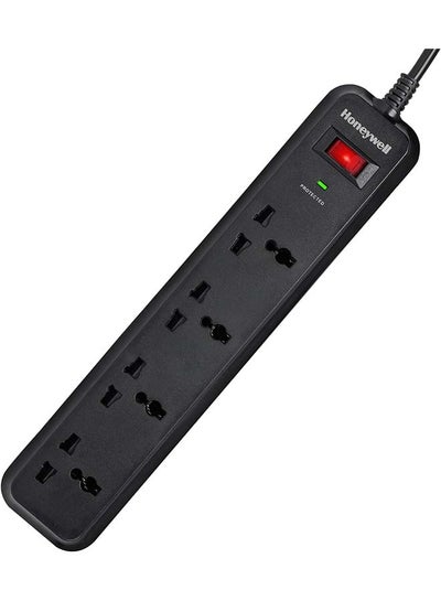 Buy Surge Protector, 4 Universal Sockets, 2 Meter Cord, 15000Amp, Device Secure Warranty, Automatic Overload Protection, Spike Guard/Extension Board, Master Switch Black in UAE