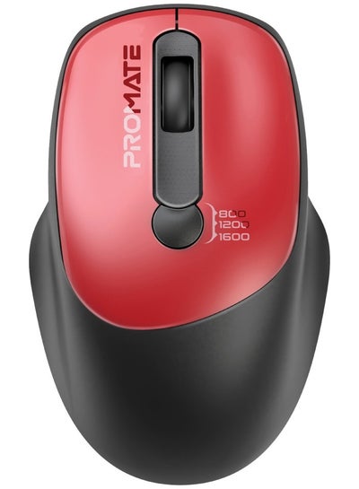 اشتري Promate 2.4G Wireless Mouse, High Precision 1600DPI Cordless Ambidextrous Mouse with USB Nano Receiver, 10m Range, 120h Work Time, Adjustable DPI Red في السعودية