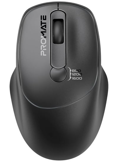 اشتري Promate 2.4G Wireless Mouse, High Precision 1600DPI Cordless Ambidextrous Mouse with USB Nano Receiver, 10m Range, 120h Work Time, Adjustable DPI Black في الامارات