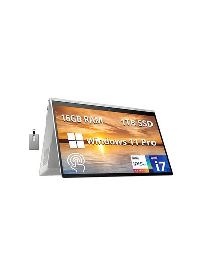 اشتري Envy X360 2-in-1 Laptop With 15.6-Inch FHD Touchscreen Display, Core i7 1255U Processor/16GB RAM/1TB PCIe SSD/Intel Iris Xe Graphics/Windows 11 Pro + 32GB Hotface USB Card English Silver في الامارات