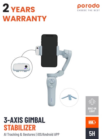 Buy 2000 mAh 3-Axis Gimbal Stabilizer Al Tracking & Gestures & IOS/Android APP Gray - AI tracking in UAE