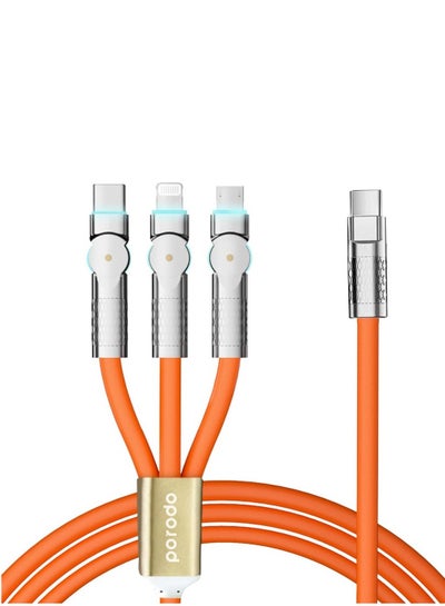 اشتري Multi-Connector Swivel Fast Charge Cable (Lightning,Type-C,Micro USB) 1.2M 100W Orange في الامارات