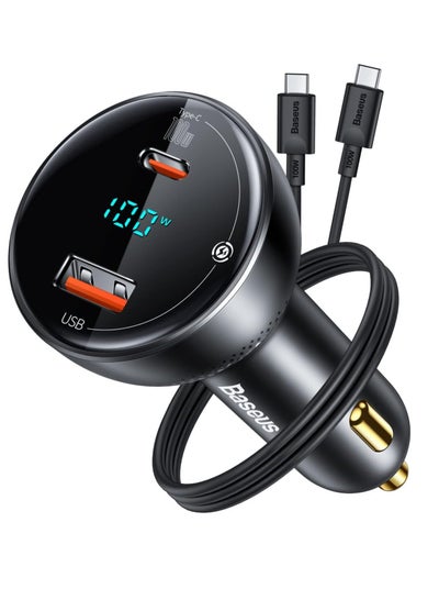 Buy USB C Car Charger 100W PD3.0 QC4.0 2-Ports Fast Charging LED Cigarette Lighter USB Adapter Compatible With Samsung/iPhone/Huawei/iPad/MacBook Pro/Air/Tablet/Laptop (Including 100W Type C Cable) Black in UAE