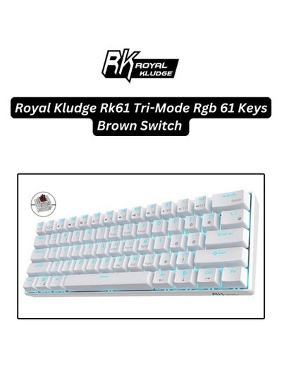 اشتري Royal Kludge Rk61 Tri-Mode RGB 61 Keys Hot Swappable White Mechanical Keyboard (Brown Switch) في الامارات