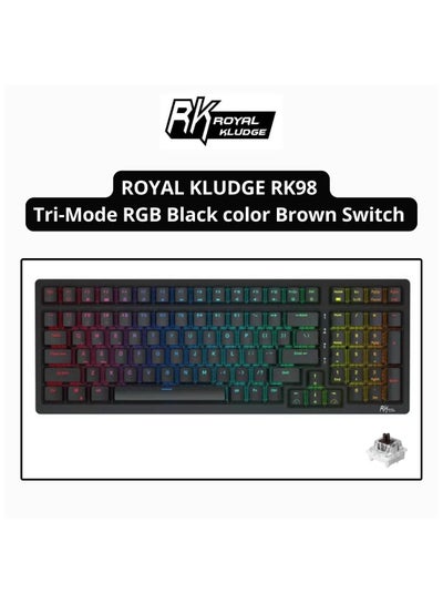 اشتري Royal Kludge RK98 Tri-Mode RGB 100 Keys Hot Swappable Mechanical Keyboard Black (Brown Switch) في الامارات