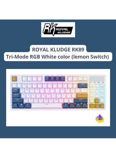 Buy ROYAL KLUDGE RK89 Tri-Mode RGB 89 Keys Hot Swappable Mechanical Keyboard White (Lemon Switch) in UAE