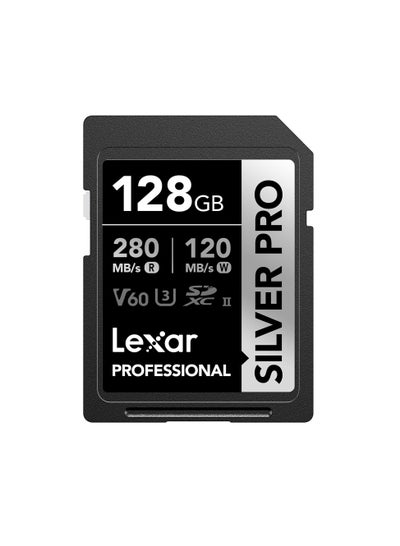 Buy Lexar Silver Pro SD Card 128GB, UHS-II Memory Card, V60, U3, C10, SDXC Card, Up To 280MB/s 128 GB in Egypt