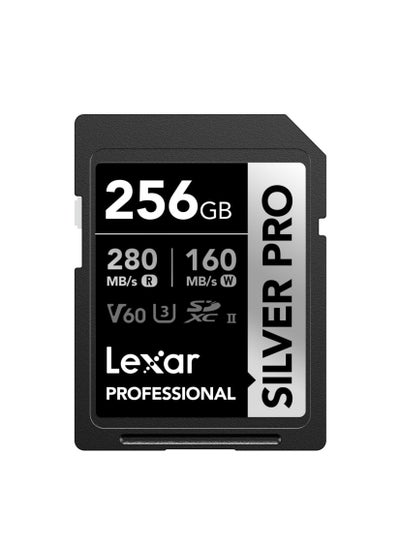 Buy Lexar Silver Pro SD Card 256GB, UHS-II Memory Card, V60, U3, C10, SDXC Card, Up To 280MB/s 256 GB in Egypt