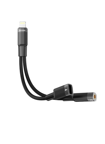 Buy 2 In1 Lightning To Lightning + 3.5 Jack Headphone And Charging Converter Adapt Black in UAE