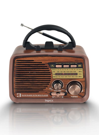 اشتري Radio Bluetooth Portable Speaker, FM/AM/SW 3 Band Rechargeable Radio Vintage Style, TWS Function, Support USB/TF Card Melody Plus Brown في السعودية