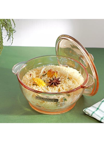 اشتري Round Glass Bowl With Lid Borosilicate Pot Side Handles Perfect For Preparing And Serving Cold Hot Food Clear 16x9x16.5cm في السعودية