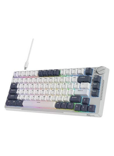 Buy RKH81 Tri-Mode 80% Gasket Structure Wireless Mechanical Gaming Keyboard, Blue Switches Hot-Swappable RGB Knob Control, White/Night in UAE