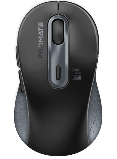 اشتري Promate Wireless Mouse, Ergonomic Ambidextrous Wireless Mice with Dual Mode Connectivity, Bluetooth v5.3, 2.4Ghz Transmission, Adjustable 1600DPI, 150H Working Time, Ken Black في السعودية