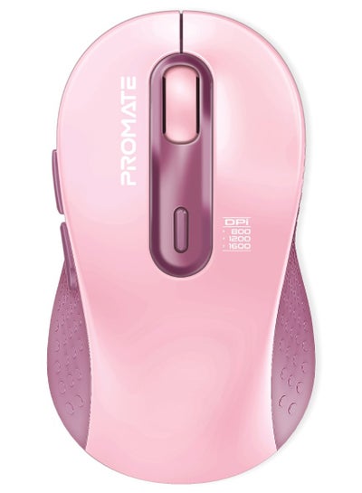 اشتري Promate Wireless Mouse, Ergonomic Ambidextrous Wireless Mice with Dual Mode Connectivity, Bluetooth v5.3, 2.4Ghz Transmission, Adjustable 1600DPI, 150H Working Time, Ken Pink في السعودية