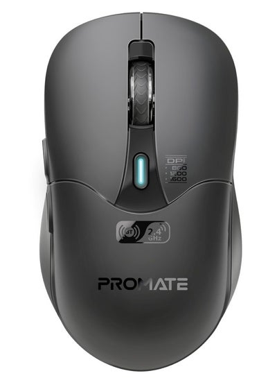 Buy 500 mAh Promate Rechargeable Wireless Mouse, Professional Contoured 500mAh Battery with Dual Nano Receiver Connectivity, 1600DPI DPI and 6 Multi-Functional Buttons, Samo Black in Saudi Arabia