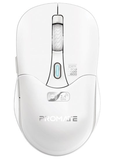 اشتري 500 mAh Promate Rechargeable Wireless Mouse, Professional Contoured 500mAh Battery with Dual Nano Receiver Connectivity, 1600DPI DPI and 6 Multi-Functional Buttons, Samo White في السعودية