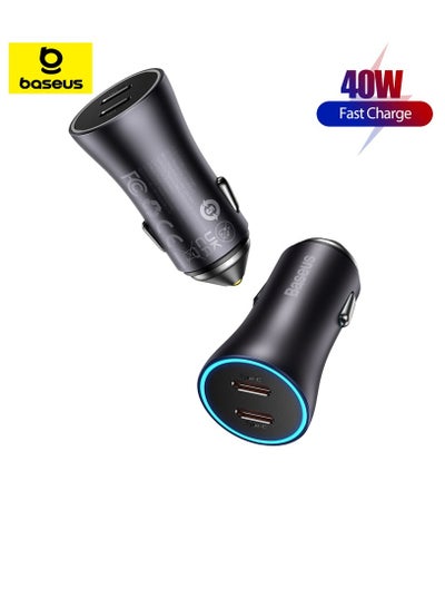 اشتري Fast Car Charger PD 40W Dual USB C Ports Fast Charging Car Power Adapter For iPhone 15 Pro/15 Pro Max/15/14/13/12/11, Samsung Galaxy S23/22/21, iPad Pro/Air, Huawei, Xiaomi, Oneplus 11 Pro And More Dark Grey في الامارات