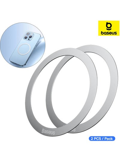 اشتري 2 Pack Universal Metal Rings Sticker Compatible For Magsafe Magnetic Wireless Charger iPhone 15/14/13/12 Series Pro Mini Max Samsung Galaxy, Ultra-Thin Car Charger Conversion Accessories Silver في الامارات