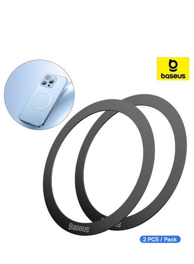 اشتري 2 Pack Universal Metal Rings Sticker Compatible For Magsafe Magnetic Wireless Charger iPhone 15/14/13/12 Series Pro Mini Max Samsung Galaxy, Ultra-Thin Car Charger Conversion Accessories Black في الامارات