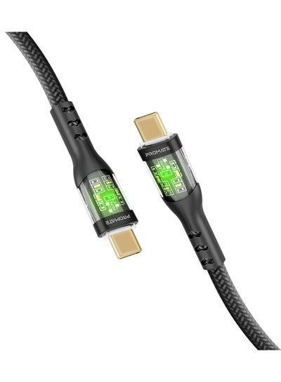 اشتري USB-C Charging Cable, Stylish Transparent Shelled Type-C Cable with 60W Fast Power Delivery, 480Mbps Data Transfer and Durable 200cm Nylon Braided Cord,  TransLine-CC Black في السعودية