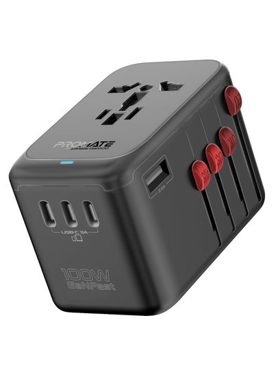 اشتري Universal Travel Adapter, GaN Charge UK/EU/AU/US Plug Adapter with 10A Safety Fuse, 2000W AC Socket, 4 USB-C 100W Power Delivery Ports and QC 3.0 Port Black في السعودية