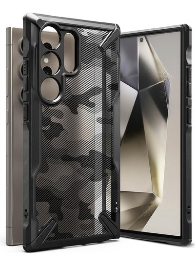 اشتري Fusion-X Compatible With Samsung Galaxy S24 Ultra 5G Case (2024), Clear Hard Back Cover Shockproof Protective Bumper Phone Cover For S24 Ultra Camo Black في الامارات