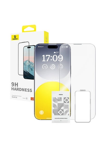 اشتري OS-Baseus Diamond Series Full-Coverage HD Tempered Glass Screen Protector for iP 15 Pro Max, Clear (Pack of 1, with cleaning kit and EasyStick installation tool) في مصر