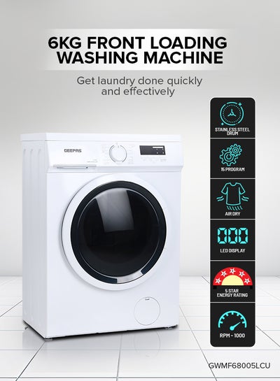 Buy Fully Automatic Front Load Smart Washing Machine With Drum Cleaning Function, Smart Weight Function, Stainless Steel Drum, Steam Function, 6 kg GWMF6210LCR White in UAE