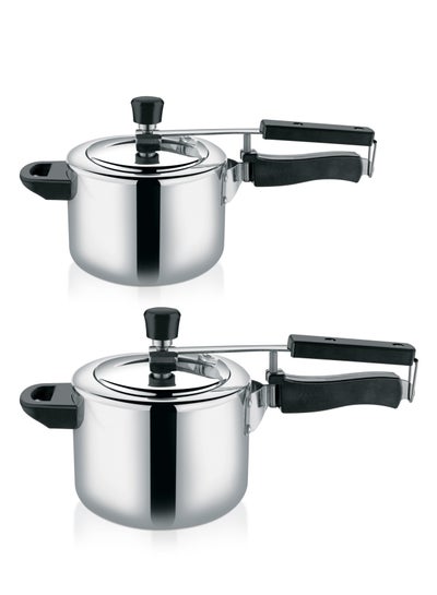 Buy Aluminum Pressure Cooker Combo-Equipped With Improved Pressure Regulator And Inner Lid/ Durable Construction With Firm And Comfortable Handles/ Non-Induction Base 3 Liters + Silver 5.0Liters in Saudi Arabia