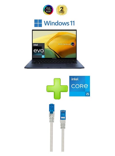 اشتري Ux3402Za-Oled005W Laptop With 14 Inch FHD Core I5 Processor 8 Gb RAM 512 Tb SSD Intel Iris Xe Graphics With Hp Cat6 Network Cable 3 Mtrs English/Arabic Grey-Blue في مصر