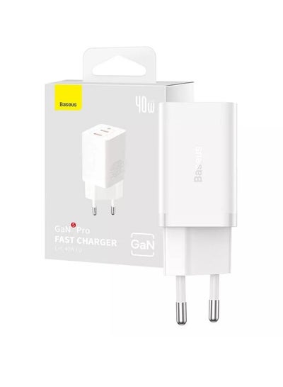 اشتري OS-Baseus GaN5 Pro Fast Charger C+C 40W EU White في مصر