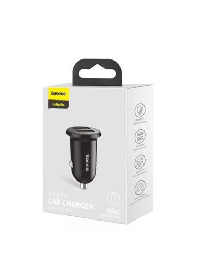 Buy Baseus Grain Pro Car Charger (Dual USB 4.8A ) Black in Egypt