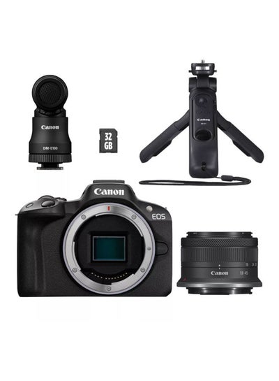 Buy EOS R50 Hybrid Camera + RF-S 18-45mm F4.5-6.3 IS STM Lens - Vlogger Kit in UAE