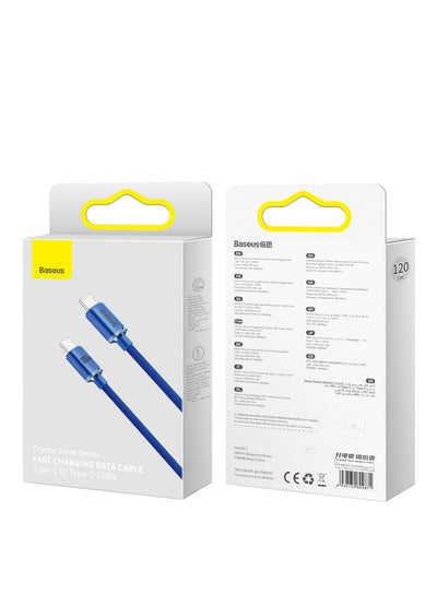 Buy Baseus Crystal Shine Series Fast Charging Data Cable Type-C to Type-C 100W 1.2m Blue in Egypt
