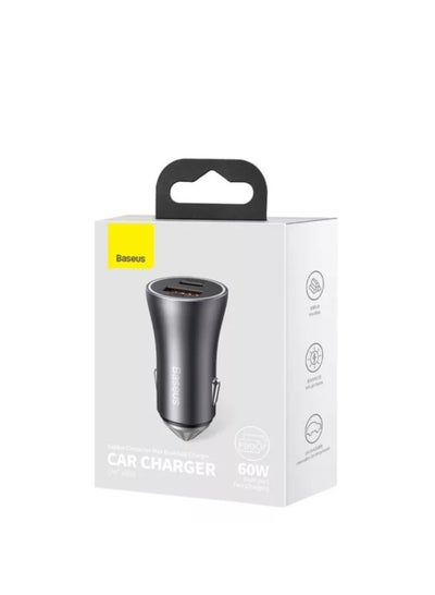 Buy Baseus Golden Contactor Max Dual Fast Charger Car Charger U+C 60W Dark Grey in Saudi Arabia