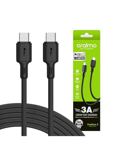 اشتري Oraimo Type C To Type C Cable,3A Fast Charging Cable for Smartphones, Tablets, Laptops & other Type C devices,multifunctional cable 1.5 Mtr long Black في مصر