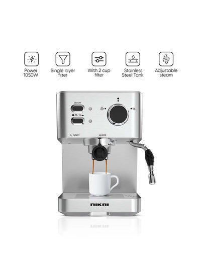 اشتري Coffee Machine For Making Espresso, Cappuccino And Latte - Stainless Steel Coffee Machine With 2-Cup Filter, Pre-Heating System And High-Pressure Frothing, Best For Home And Office 1.5 L 1050 W NEM230A Silver في الامارات