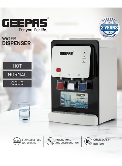 Buy Desktop Water Dispenser With Three Taps , Normal, Hot and Cold Function, Stainless Steel Tank, Child Safety Button GWD17022 White, Black in UAE