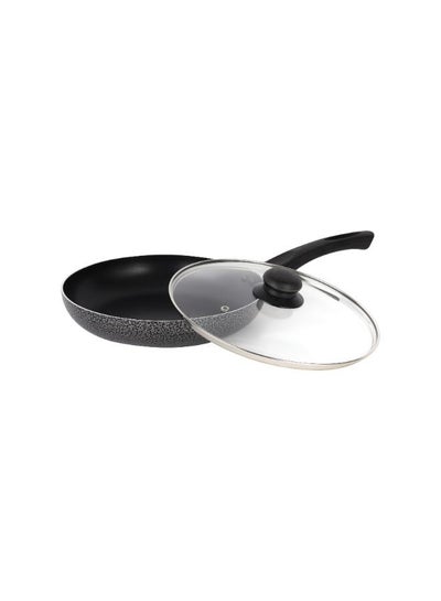Buy Royalford 24 CM Aluminum Fry Pan With Tempered Glass Lid Black color, Strong Aluminum Body With Non-Stick Coating And Bakelite Handle| Compatible With Hot Plate, Halogen, Ceramic And Gas Stovetops Black 24  CMcm in Saudi Arabia