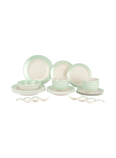 اشتري Royalford 32Pc Melamine Dinner Set ,break resistant ,freezer safe and Top Rack Dishwasher Safe Green and White في السعودية