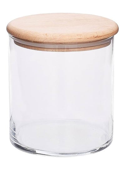 اشتري Essentials Glass Jar Container With Wooden Lid Clear 650ml في مصر