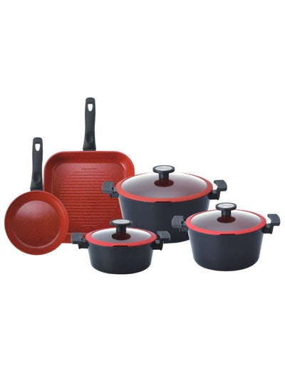 Buy Set of 8 Red (Frying Pan 20 + Grill 28 + 3 Pots 20-24-28) in Egypt