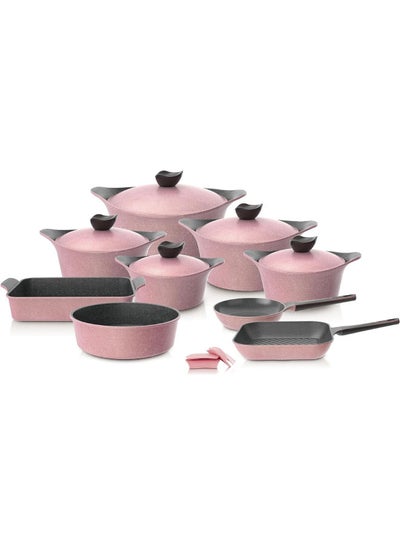 Buy Set of 14 Pink Marble (5 Pots 18-20-22-24-28 + Round Oven Tray 28 + Frying Pan 26 + Grill 28 + Rectangle Oven Tray) in Egypt