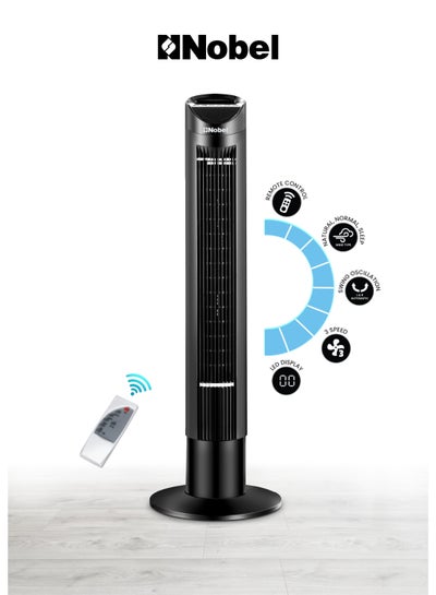 Buy Tower Fan Suitable for 15~20m2 Spaces, 3 Wind Speeds, 3 Wind Types, LED Display, Automatic Oscillation, Ionizer, Remote Control, Tubular Flow Design NTF300R Black in UAE